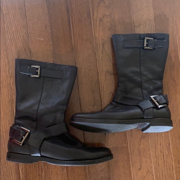 Cole Haan Black Leather Moto Boots Size 7 - Picture 1 of 9